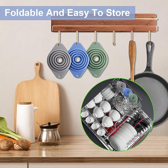 Kitchen Funnel Set 3 Pack, Collapsible Silicone Funnel - Image 7