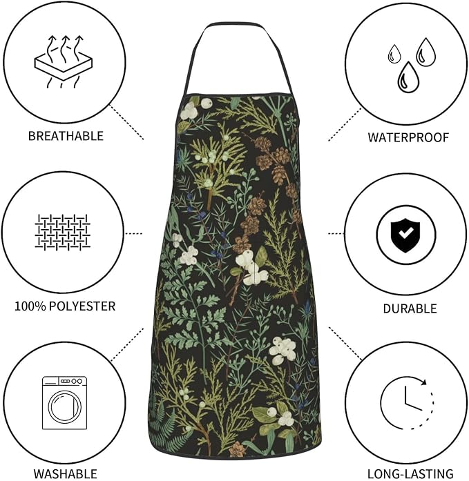 Botanical Print Floral Oven Mitts Pot Holders Farmhouse Cooking Apron Set of 5 - Image 5