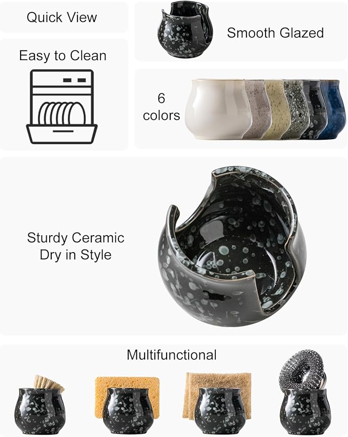 Zoeeker Kitchen Sponge Holder, Ceramic Dish Sponge Holder Kithen Sink Organizer - Image 2