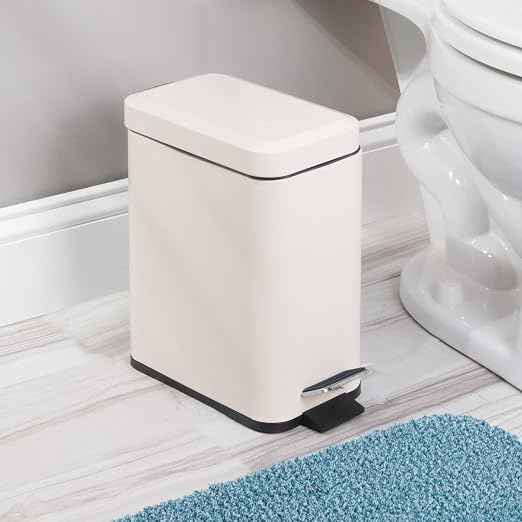 mDesign Small Modern 1.3 Gallon Rectangle Metal Lidded Step Trash Can, Compact - Image 3