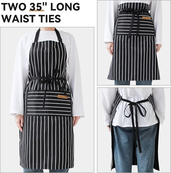 NLUS 2 Pcs Kitchen Cooking Aprons, Poly/Cotton Blend Adjustable Soft Bib Stripe - Image 6