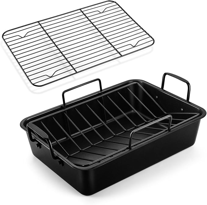 TeamFar Roasting Pan, 16’’ Nonstick Deep Lasagna Brownie Turkey Pan by TeamFar