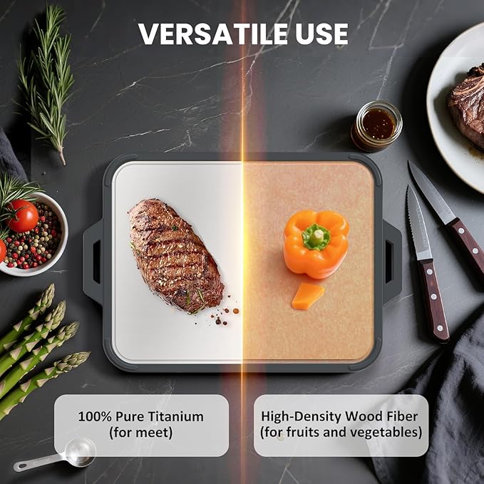 Titanium Cutting Board for Kitchen, Double Sided Pure Titanium and Wood Fiber - Image 3