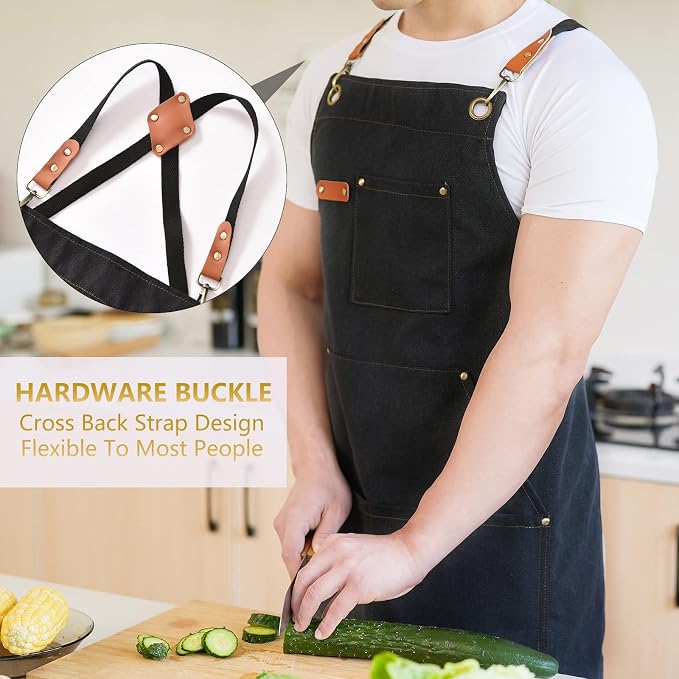 Aoomzoon Canvas Aprons for Men Chef Apron, Work Apron - 16oz Heavy Duty Cross - Image 2