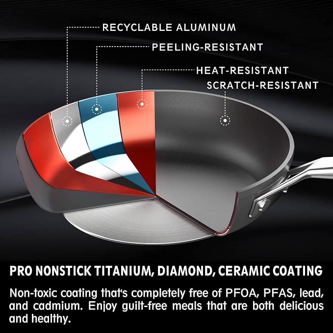 MsMk Nonstick Frying Pan, 12 InchTitanium and Diamond Non Stick Pan, Sturdy and - Image 2