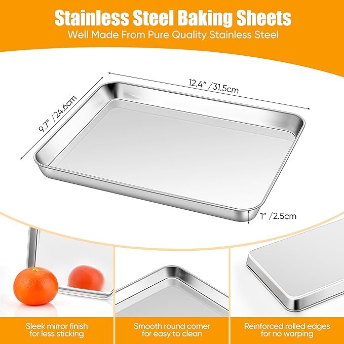 Homikit 1 Pack Quarter Sheet Pan, 9x13 Inches Stainless Steel Cookie Sheets - Image 2