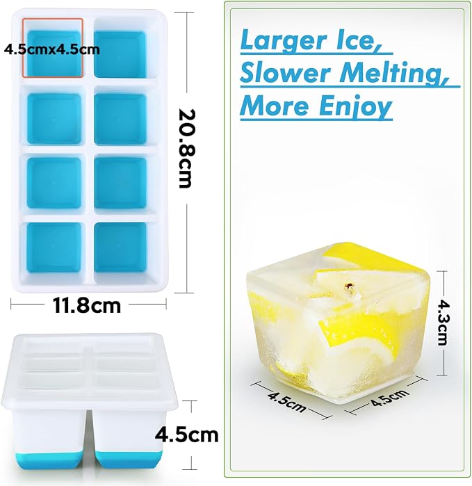 Large Ice Cube Trays with Lid, Jrisbo 2 Pack Stackable Silicone Ice Cube Molds - Image 3