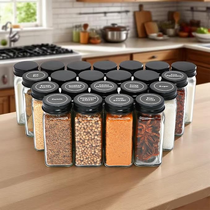 Maredash 24pcs Spice Jars with180 Labels, Glass Spice Jars, Seasoning Containers - Image 7