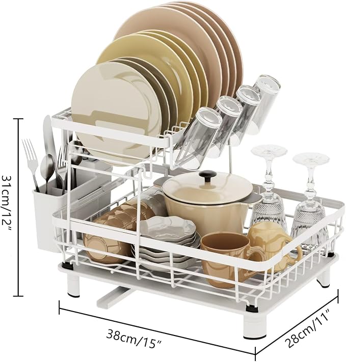 Small 2 Tier Dish Drying Rack, Space Saving Dish Racks - Image 6