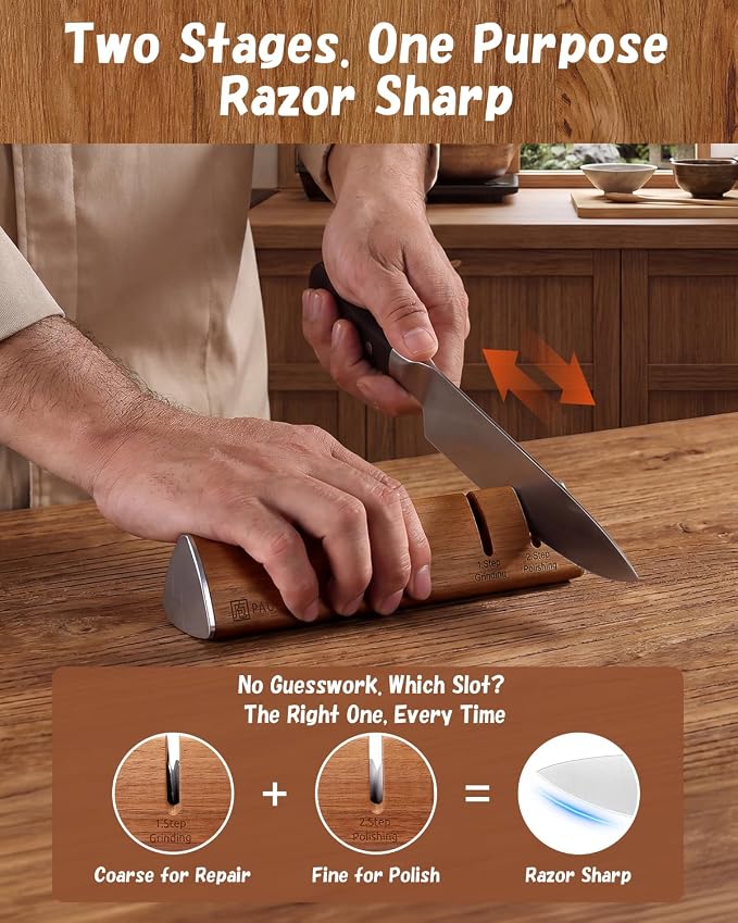 PAUDIN Walnut Knife Sharpener – 2-Stage Sharpening - Image 6