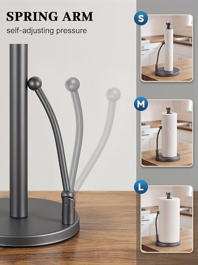 SMARTAKE Paper Towel Holder, Paper Towel Dispenser Standing Weighted Base Non - Image 2