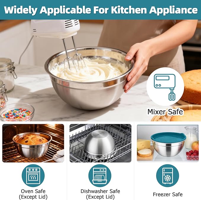 TeamFar Mixing Bowls, Stainless Steel Nesting Salad Bowls - Image 4