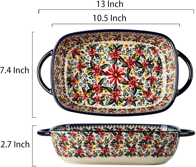 Red Daisy Flower Vintage Style Ceramic Bakeware Casserole Dish Baking Pan - Image 2