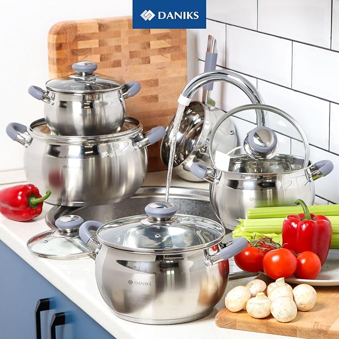 Daniks Modern 10-Piece Stainless Steel Cookware Set - Image 9