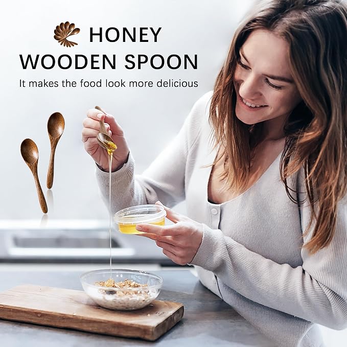 7 PCS Small Wooden Spoons, 5.8 Inch Honey Spoons - Image 2