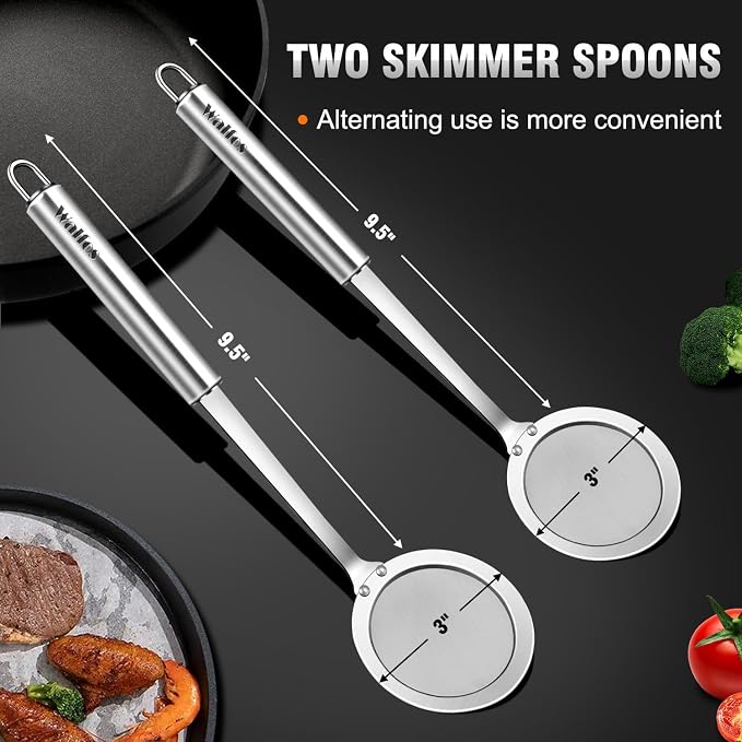 Walfos Skimmer Spoon, 304 Stainless Steel Fine Mesh Strainer, Foam Strainer Oil - Image 7