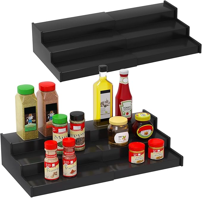 Lenwi Spice Rack Organizer for Cabinet 2 Pack, 3 Tier Expandable Bamboo Spice by Lenwi