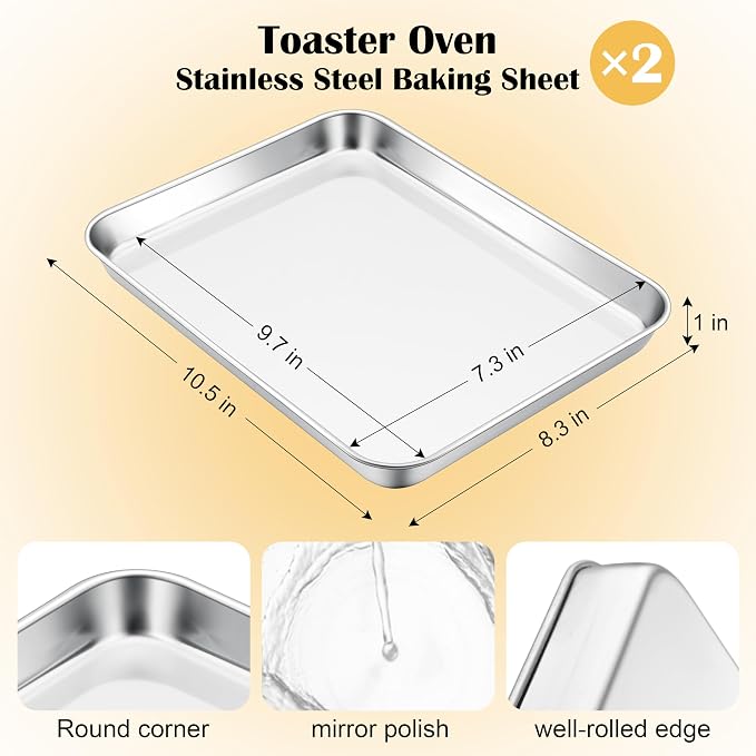 E-far Small Baking Sheet Set of 2, 10.5”x8.3” Stainless Steel Cookie Sheets Pans - Image 2