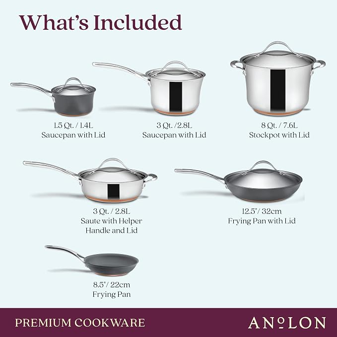 Anolon Stainless Steel & Hard Anodized Aluminum, Cookware Set - Image 2