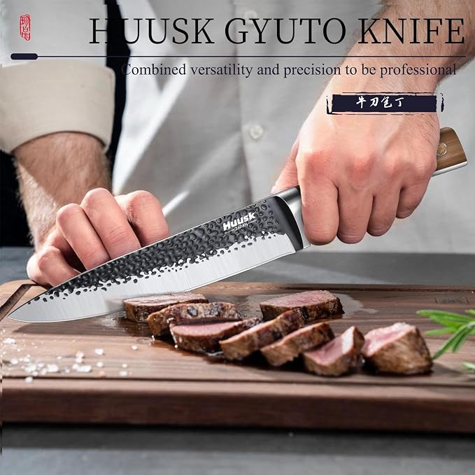 Huusk Japanese Chef Knife 8 Inch Gyuto Kitchen Knife Hand Forged Sushi Knives - Image 2