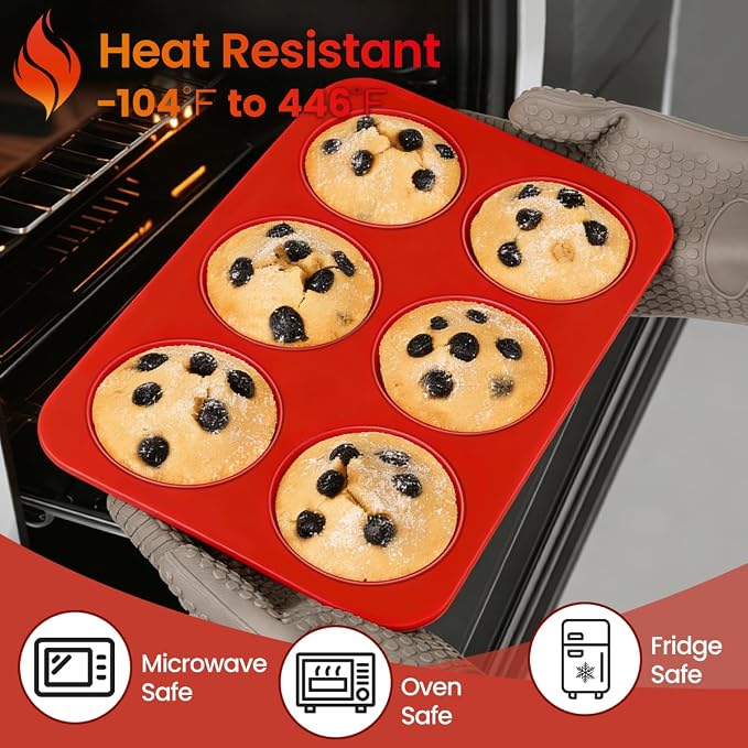 CAKETIME Silicone Jumbo Muffin Pan 3 Pack 6 Cup 3.5 Inch Large Muffin Tin Non - Image 7