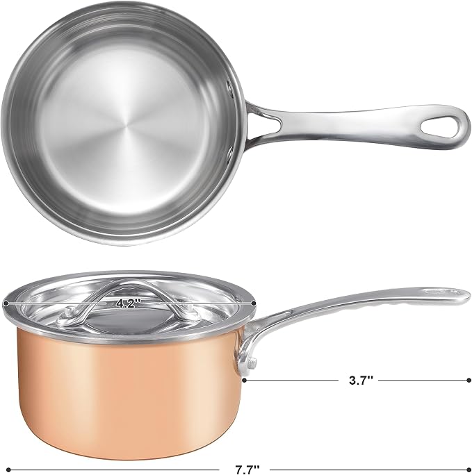 Mini Sauce Pan with Lid, Tri-Ply Stainless Steel Pot with Stay-Cool Handle & - Image 2