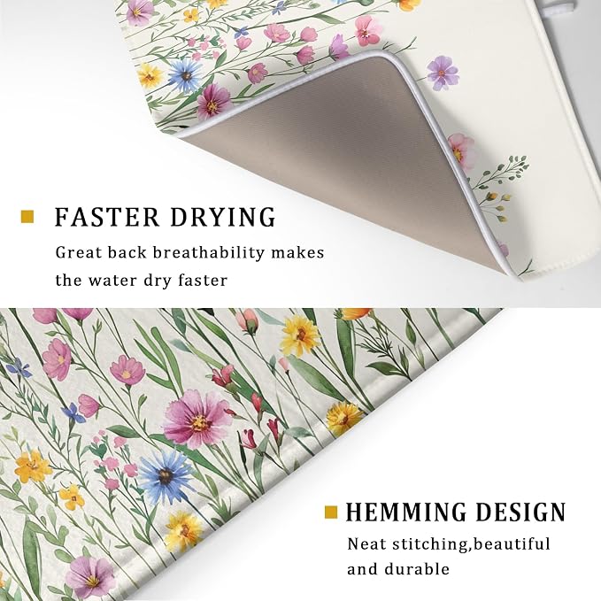 Giwawa Spring Floral Dish Drying Mat 18"x24" Watercolor Summer Wildflower Dish - Image 3