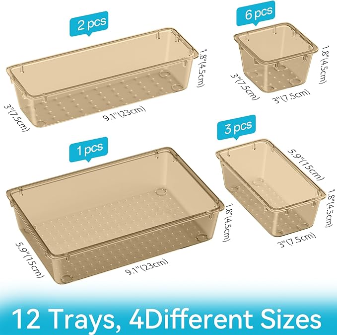 ElegantArray 12 PCS Drawer Organizer Set, 4 Sizes Tool Storage Trays - Image 4