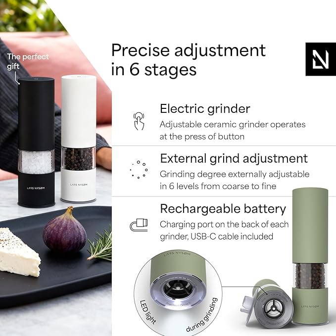 LARS NYSØM Electric Salt and Pepper Grinder Set I Automatic Salt and Pepper - Image 2