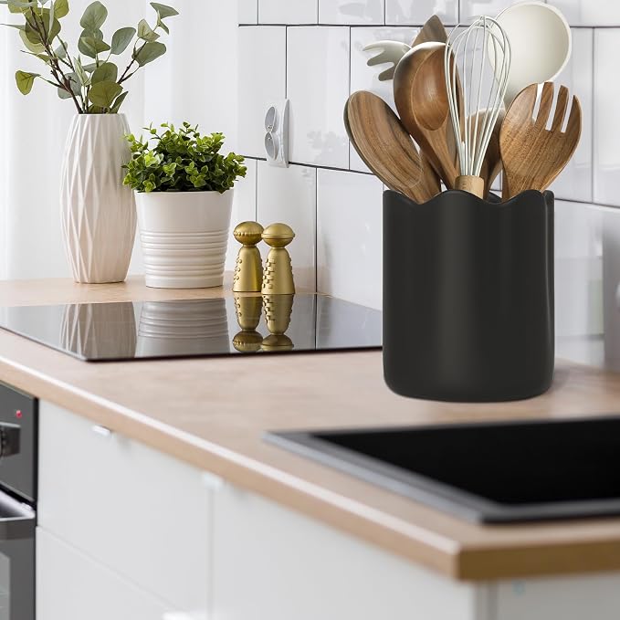 Large Utensil Holder for Kitchen Counter, Ceramic Kitchen Utensil Crock - Image 6