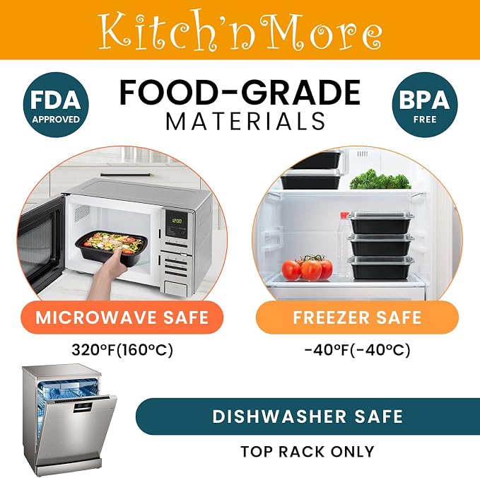 Kitch’nMore 38oz Meal Prep Containers, Extra Large &Thick Food Storage - Image 4