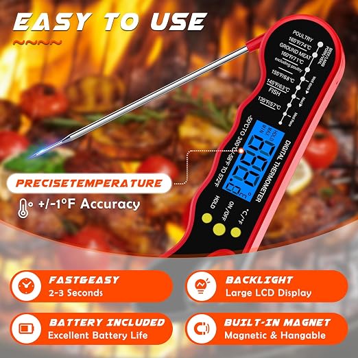 TRAUSI Instant Read Meat Thermometer, Fast & Accurate Digital Food Thermometer - Image 4