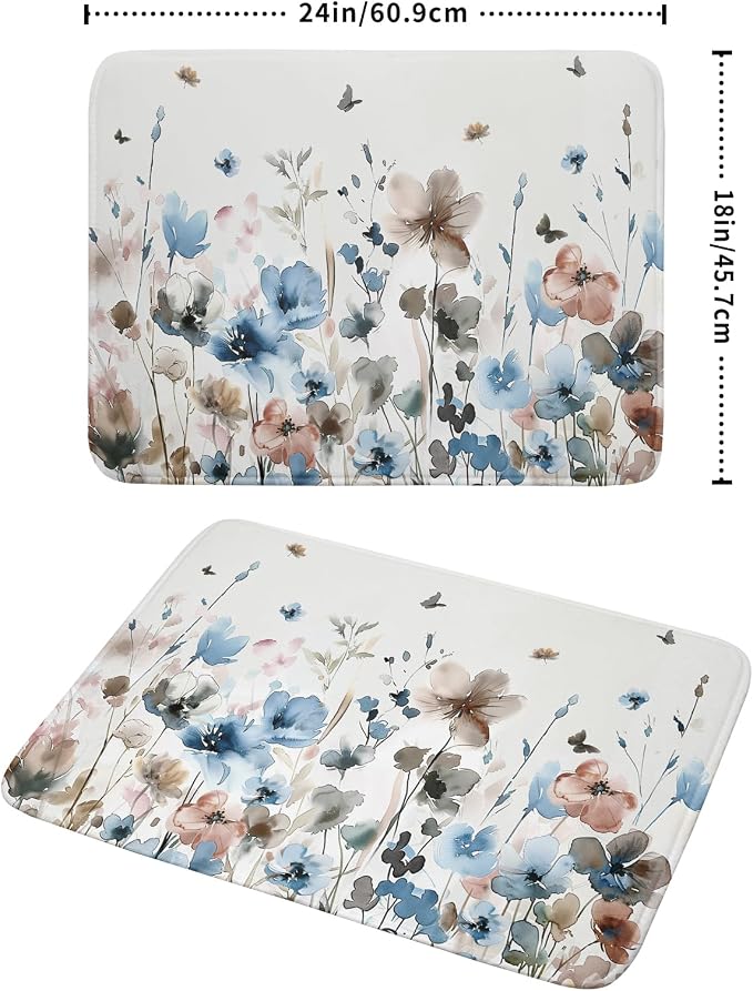 Giwawa Watercolor Floral Dish Drying Mat, Spring Summer Wildflower Microfiber - Image 2