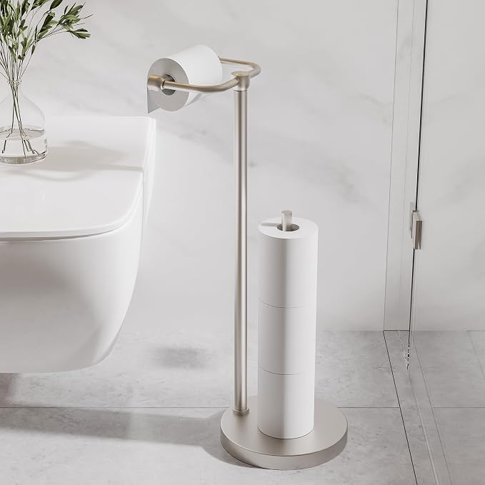 RARXTR Toilet Paper Holder Stand, Post Pivoting Design Free Standing Toilet - Image 2