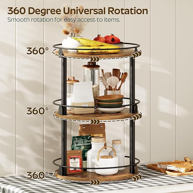 YATINEY Spice Rack, 3-Tier Turntable Organizer - Image 2