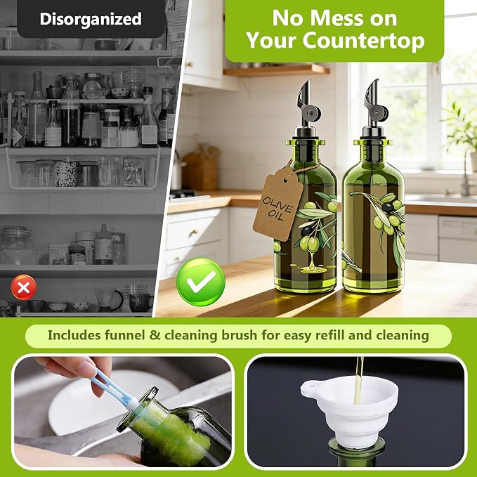 COOLMI Olive Oil Dispenser Bottle Set of 2-12oz Glass Oil & Vinegar Cruet - Image 5