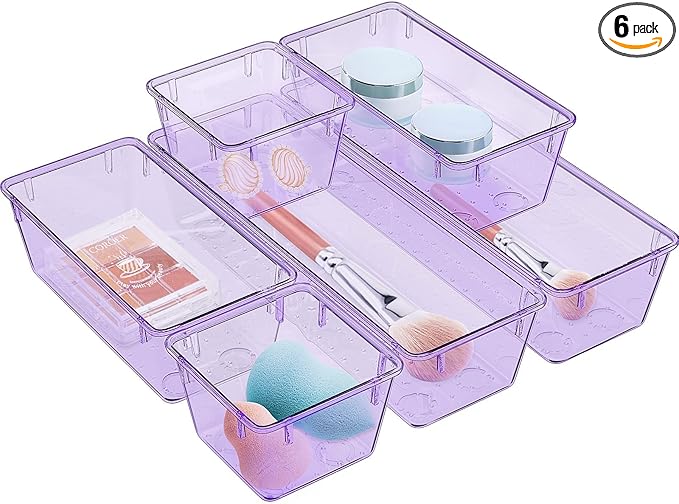 WOWBOX 6 Pack Clear Drawer Organizer Set, Acrylic Drawer Storage Trays by WOWBOX