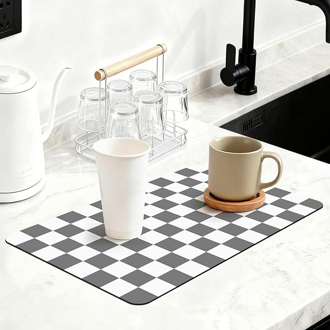16" x 24" Checkered Dish Drying Mat by Unknown