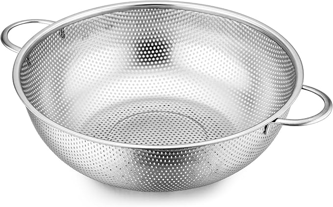 E-far 5-Quart Stainless Steel Colander, Micro-Perforated Metal Colander Strainer by E-far
