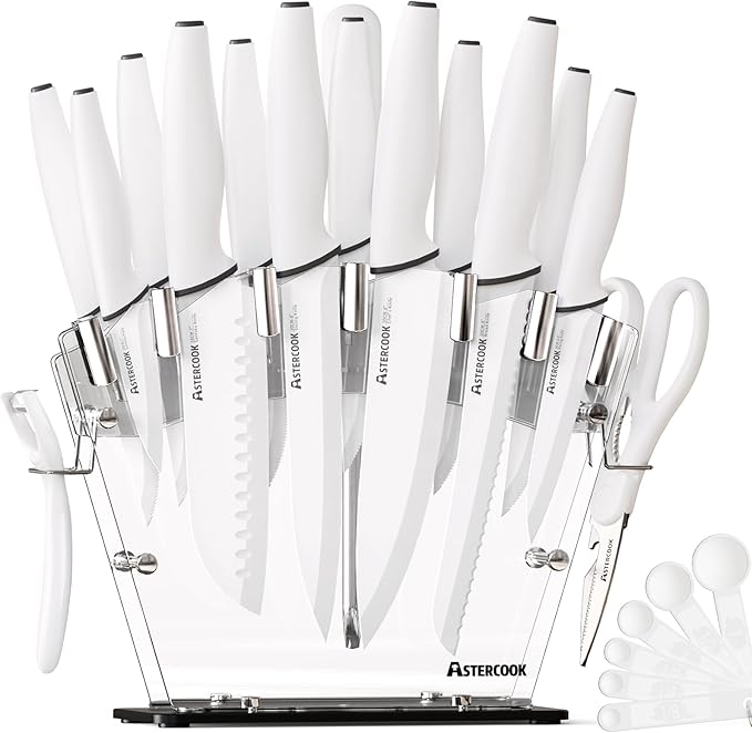 Astercook Knife Set with Block and Sharpener, 22 Piece Kitchen Knife Set by Astercook