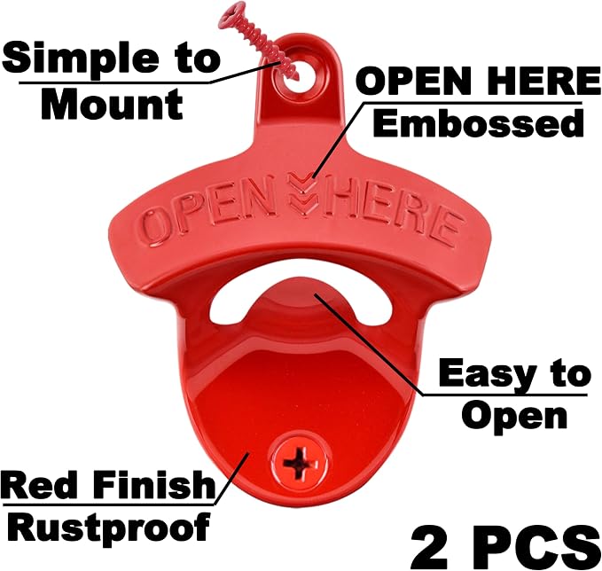 Red Beer Bottle Opener Wall Mounted, Stainless Cooler Mount Soda Cap Opener - Image 2