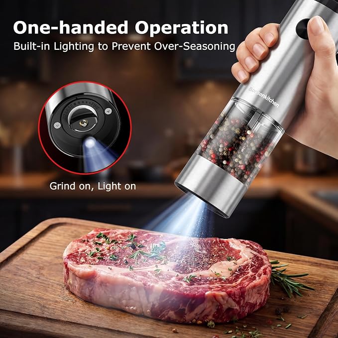 Bonsenkitchen Electric Salt and Pepper Grinder Set, 95ml Large Capacity - Image 2