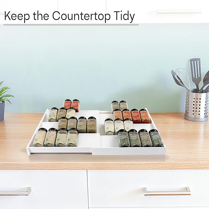 Bamboo Spice Drawer Organizer, Expandable 4 Tier Spice Rack - Image 5