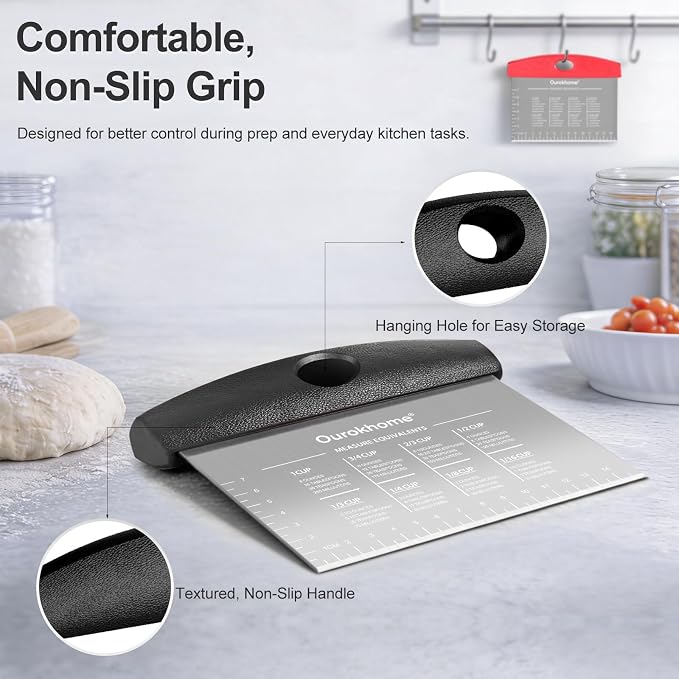 Ourokhome 2 Pack Bench Scraper Dough Cutter, Stainless Steel Dough Scraper - Image 5