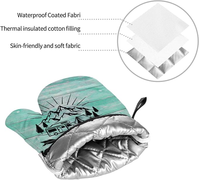 Happy Camper Oven Mitts and Pot Holders Sets of 4, Resistant Hot Pads - Image 7