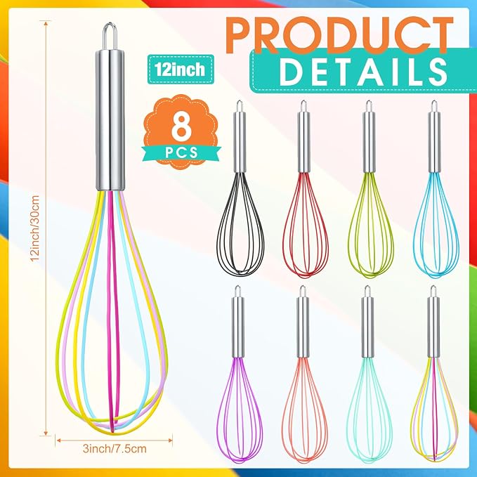 Domensi 8 Pcs 12 Inch Whisks Bulk - Image 2