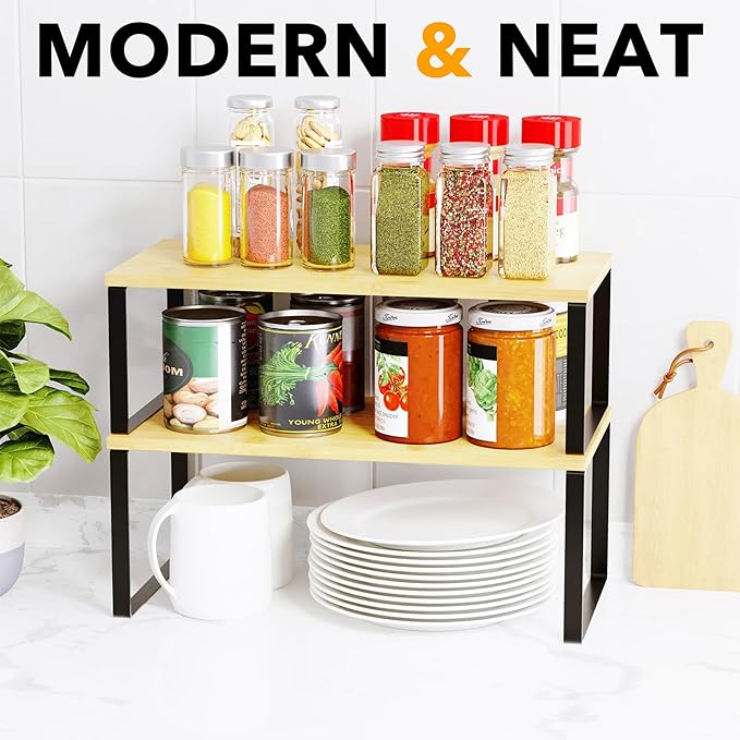 SpaceAid Cabinet Shelf Organizers 2 Pack, Kitchen Counter Rack Shelves Riser - Image 5
