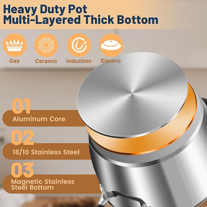 AOSION 6 Quart Stainless Steel Stock Pot - Image 3