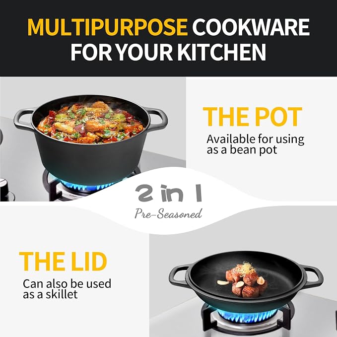 EDGING CASTING 2-in-1 Pre-Seasoned Cast Iron Dutch Oven Pot - Image 5