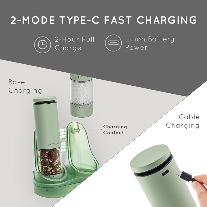 Flendy Electric Salt and Pepper Grinder Set Rechargeable, Automatic Salt and - Image 5